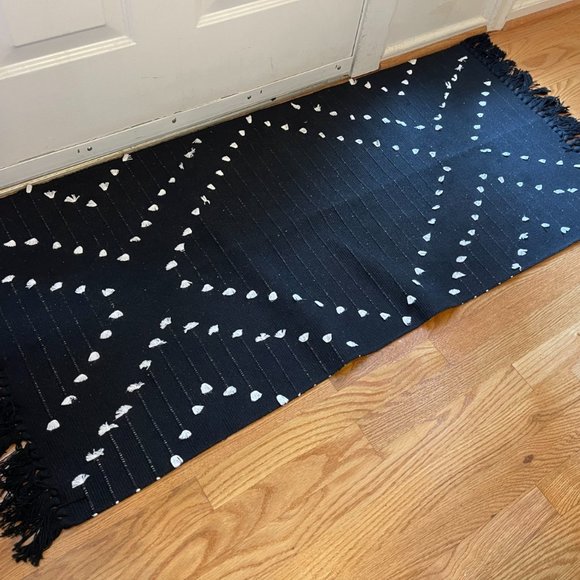 Boho Bathroom Runner Rug Black Geometric Washable Woven Cotton SIZE 2.3' X 5.3' - Picture 5 of 12